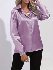 Blouse Femme - Satin Brillant - Manches Longues - Coupe Ajustée Élégante