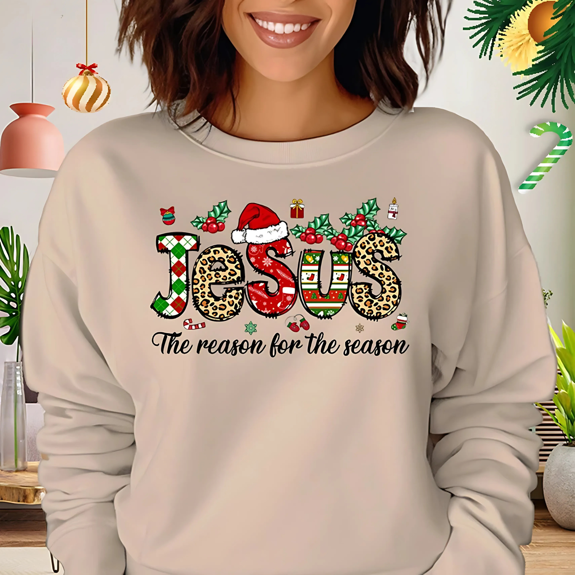 Sweatshirt Femme - Col Rond - Manches Longues - Motif Festif Confortable Casual