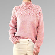 Pull Femme - Col Montant - Maille Torsadée - Manches Longues - Coupe Confortable