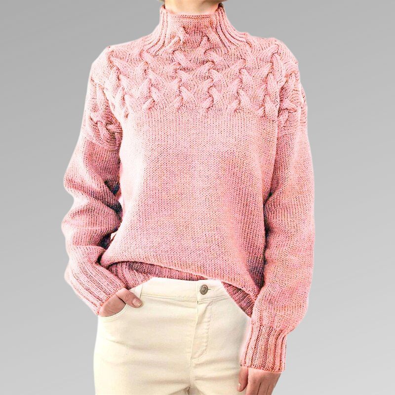 Pull Femme - Col Montant - Maille Torsadée - Manches Longues - Coupe Confortable