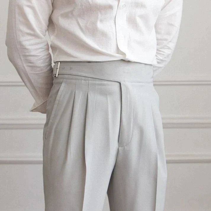 Pantalon habillé homme - Taille haute - Plissé élégant - Ajustable avec boucle