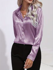 Blouse Femme - Satin Brillant - Manches Longues - Coupe Ajustée Élégante