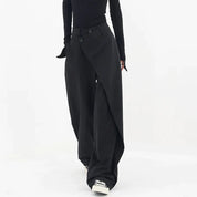 Pantalon Large Femme - Taille Haute Drapée - Style Asymétrique - Coupe Ample Élégante