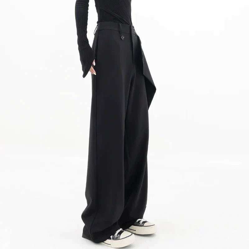 Pantalon Large Femme - Taille Haute Drapée - Style Asymétrique - Coupe Ample Élégante