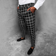 Pantalon Homme - Coupe Slim - Motif à Carreaux - Style Élégant Semi-Formel