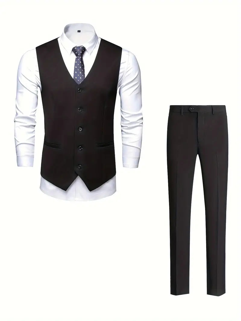 Gilet de Costume Homme - Coupe Ajustée - Sans Revers - Fermeture à Boutons