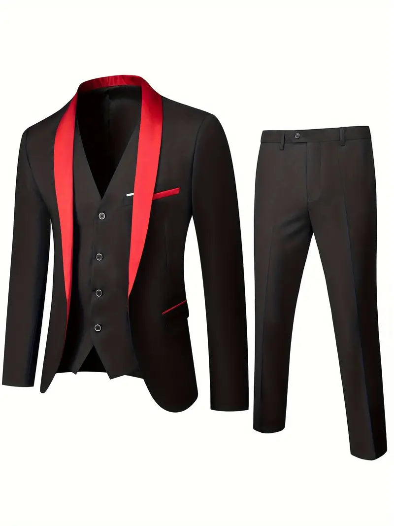 Costume Tuxedo Homme - Veste Col Châle - Gilet Élégant - Pantalon Coupe Classique