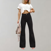 Pantalon Femme - Taille Haute - Coupe Évasée - Style Rétro Élégant