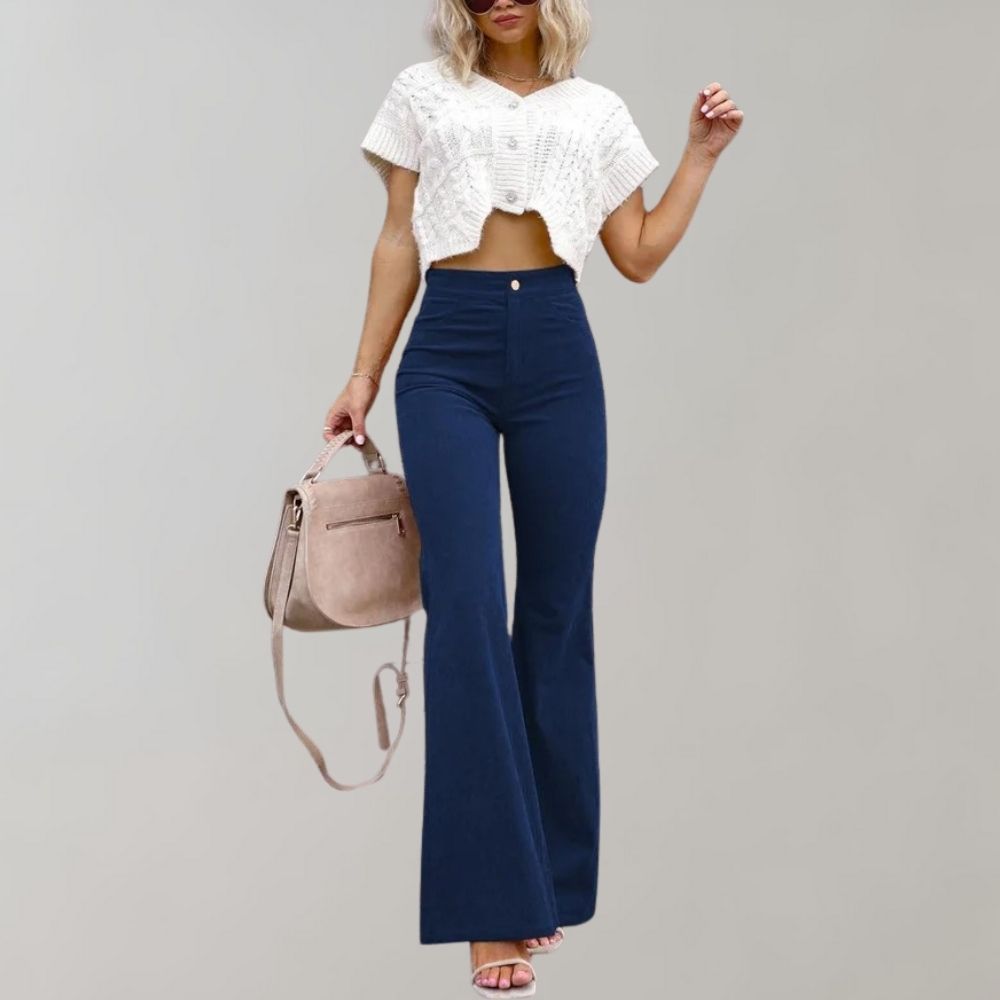 Pantalon Femme - Taille Haute - Coupe Évasée - Style Rétro Élégant