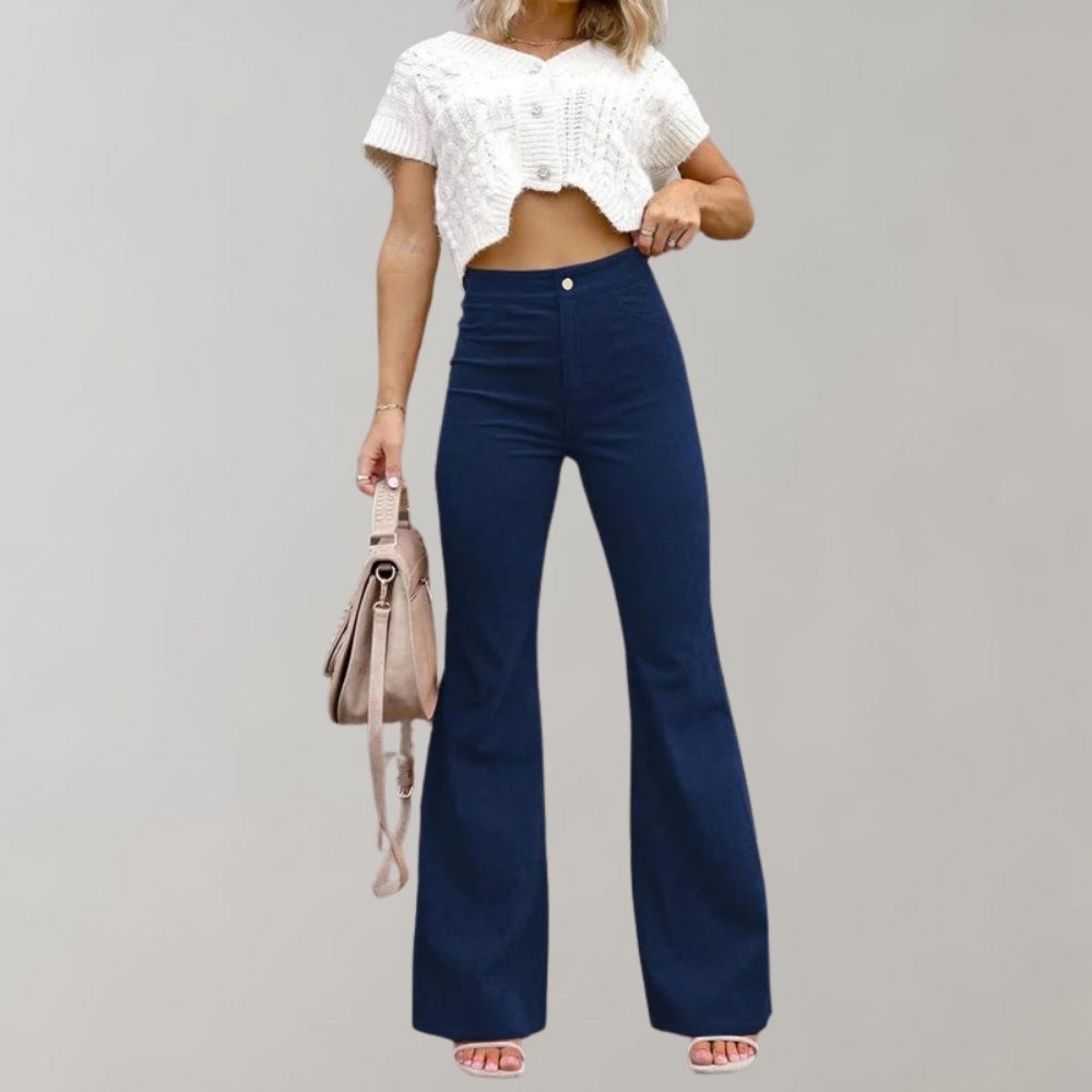 Pantalon Femme - Taille Haute - Coupe Évasée - Style Rétro Élégant