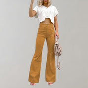 Pantalon Femme - Taille Haute - Coupe Évasée - Style Rétro Élégant