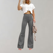 Pantalon Femme - Taille Haute - Coupe Évasée - Style Rétro Élégant