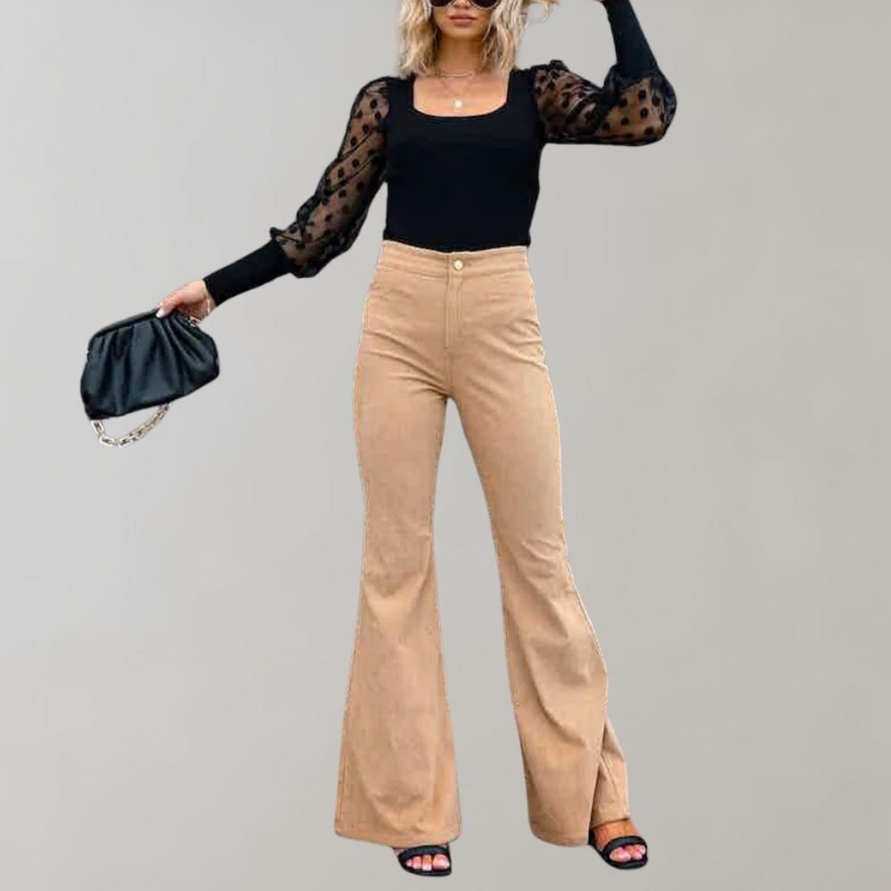 Pantalon Femme - Taille Haute - Coupe Évasée - Style Rétro Élégant