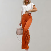 Pantalon Femme - Taille Haute - Coupe Évasée - Style Rétro Élégant