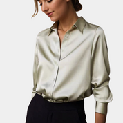 Blouse Femme – Satin Luxueux – Manches Longues – Coupe Classique Élégante