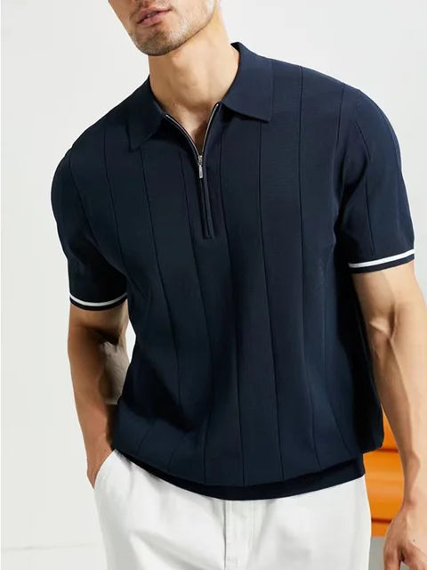 Polo Homme - Manches Courtes - Fermeture Zippée - Coupe Ajustée - Confort Respirant