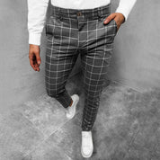 Pantalon Homme - Coupe Slim - Motif à Carreaux - Style Élégant Semi-Formel