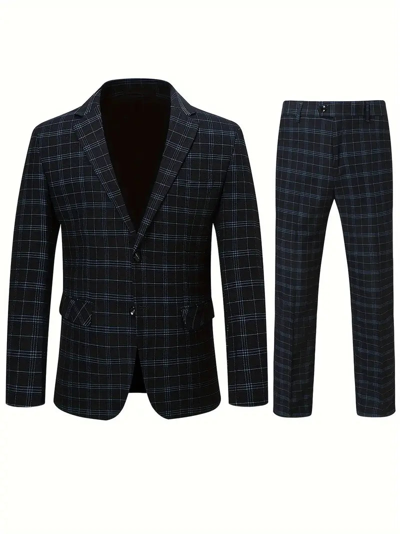 Costume Homme - Blazer et Pantalon - Slim Fit - Motif Carreaux - Élégant et Moderne