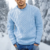 Pull en maille torsadée pour homme - Col rond - Chaud et confortable