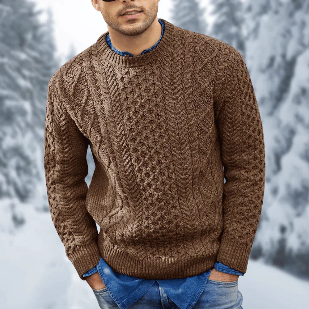 Pull en maille torsadée pour homme - Col rond - Chaud et confortable