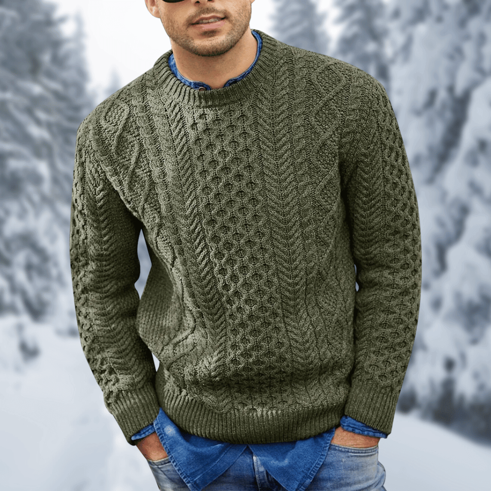 Pull Homme - Maille Torsadée - Col Rond - Manches Longues - Style Élégant et Confortable