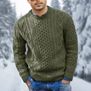 Pull en maille torsadée pour homme - Col rond - Chaud et confortable