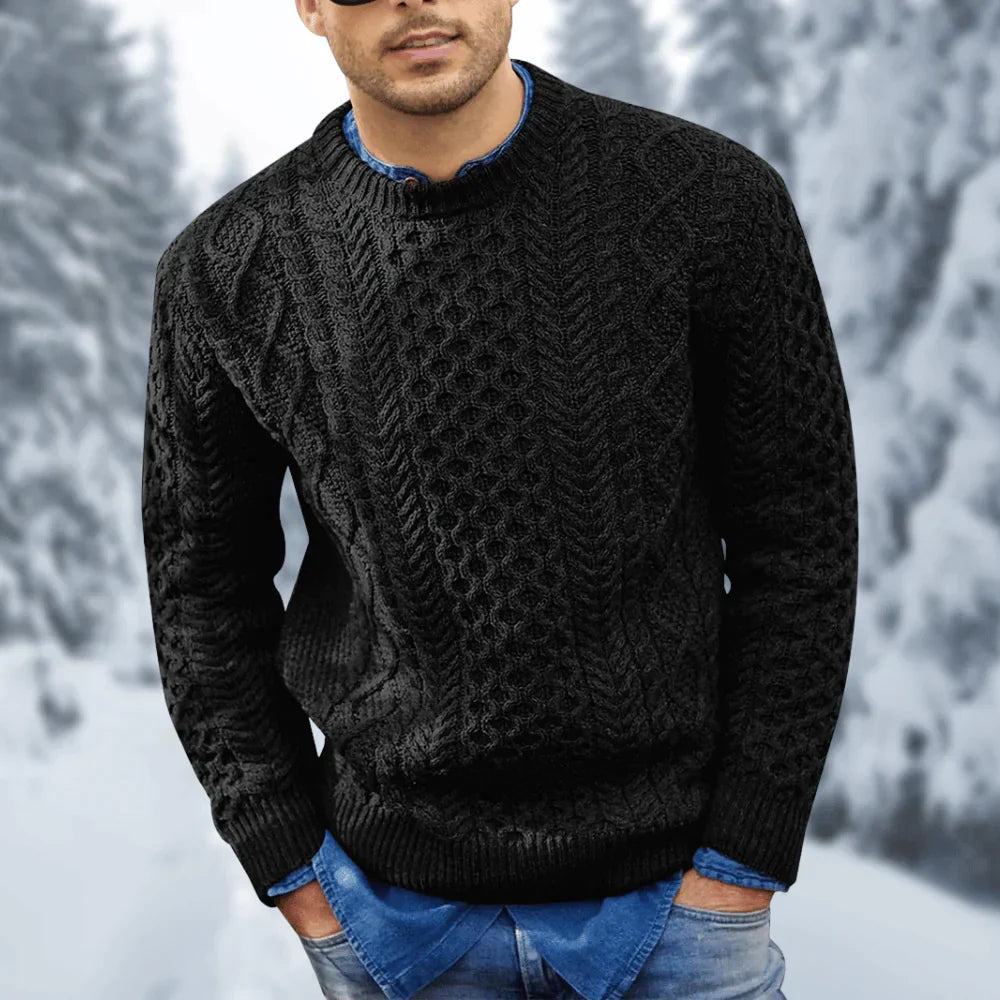 Pull en maille torsadée pour homme - Col rond - Chaud et confortable