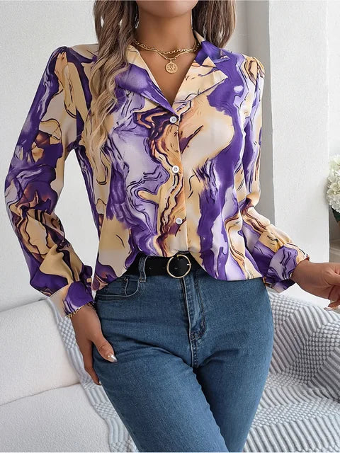 Blouse en tissu marbré élégant - Manches longues et style automnal