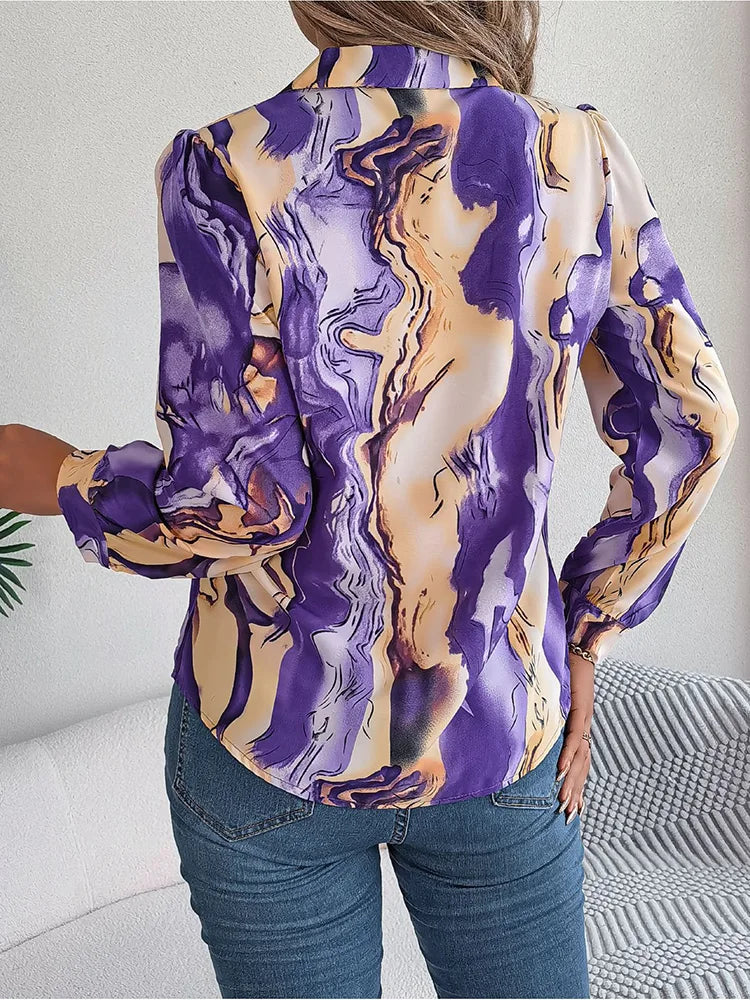 Blouse en tissu marbré élégant - Manches longues et style automnal