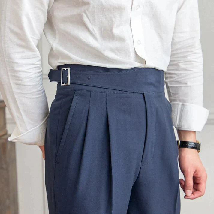 Pantalon habillé homme - Taille haute - Plissé élégant - Ajustable avec boucle