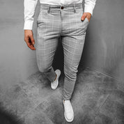 Pantalon Homme - Coupe Slim - Motif à Carreaux - Style Élégant Semi-Formel