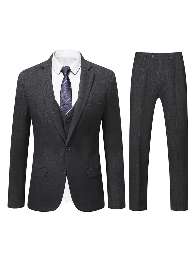 Costume Homme - Coupe Ajustée - Veste 2 Boutons avec Revers Notch - Pantalon Plat