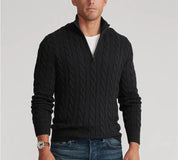 Pull Zippé Homme - Maille Torsadée - Coupe Classique - Col Demi-Zip Confortable