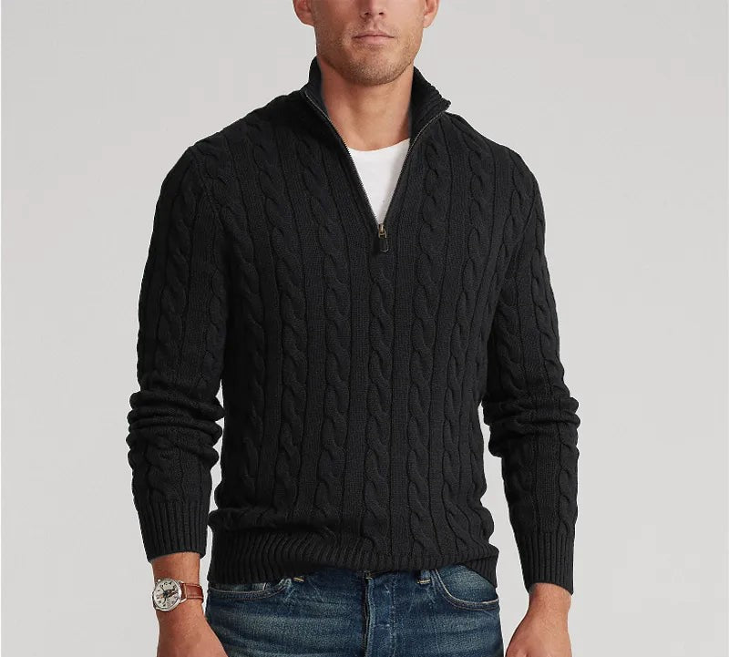 Pull Zippé Homme - Maille Torsadée - Coupe Classique - Col Demi-Zip Confortable