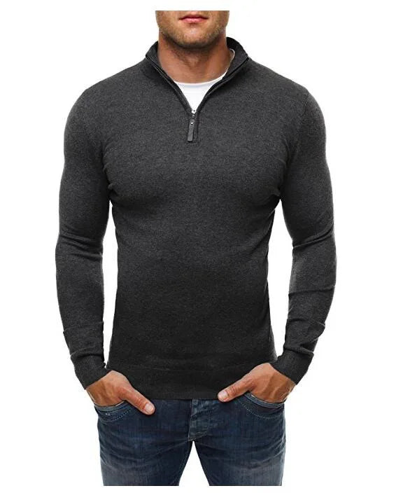 Pull Homme - Col Montant Zippé - Coupe Ajustée - Manches Longues Casual