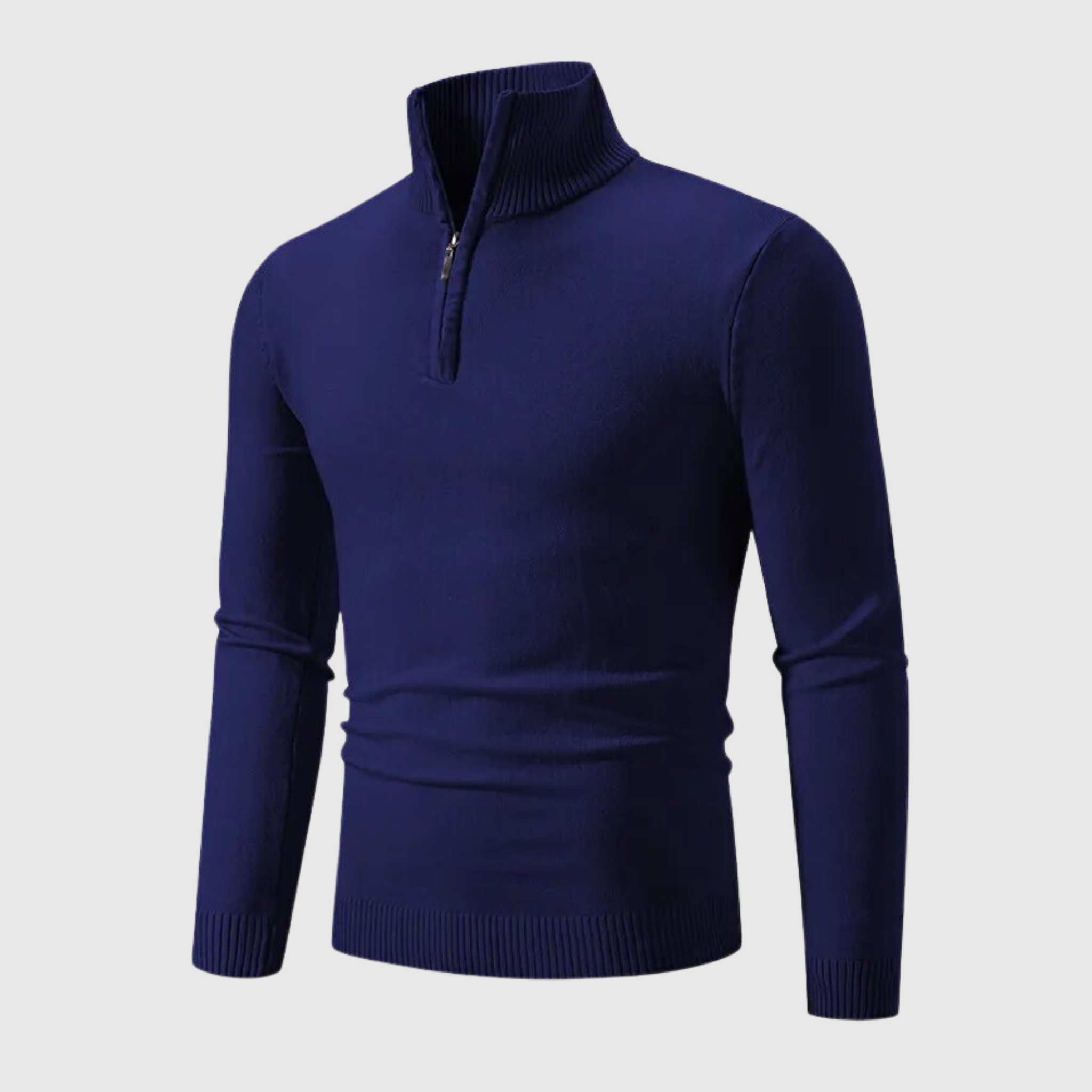 Pull zippé col montant homme - Coupe ajustée - Design côtelé - Tissu confortable