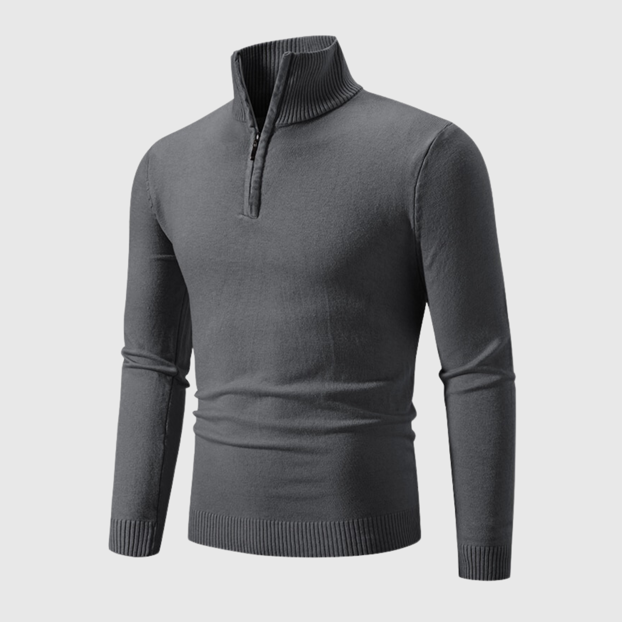 Pull zippé col montant homme - Coupe ajustée - Design côtelé - Tissu confortable