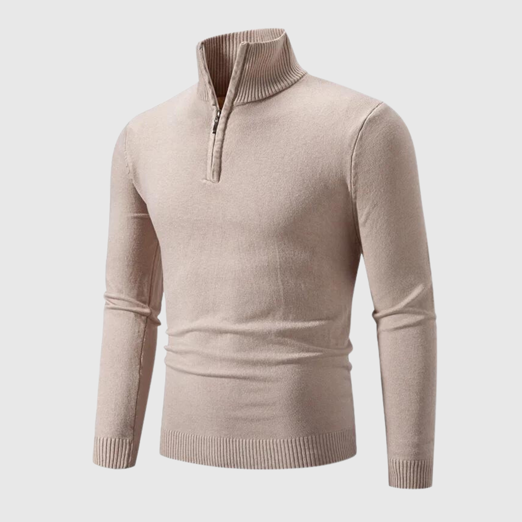 Pull zippé col montant homme - Coupe ajustée - Design côtelé - Tissu confortable