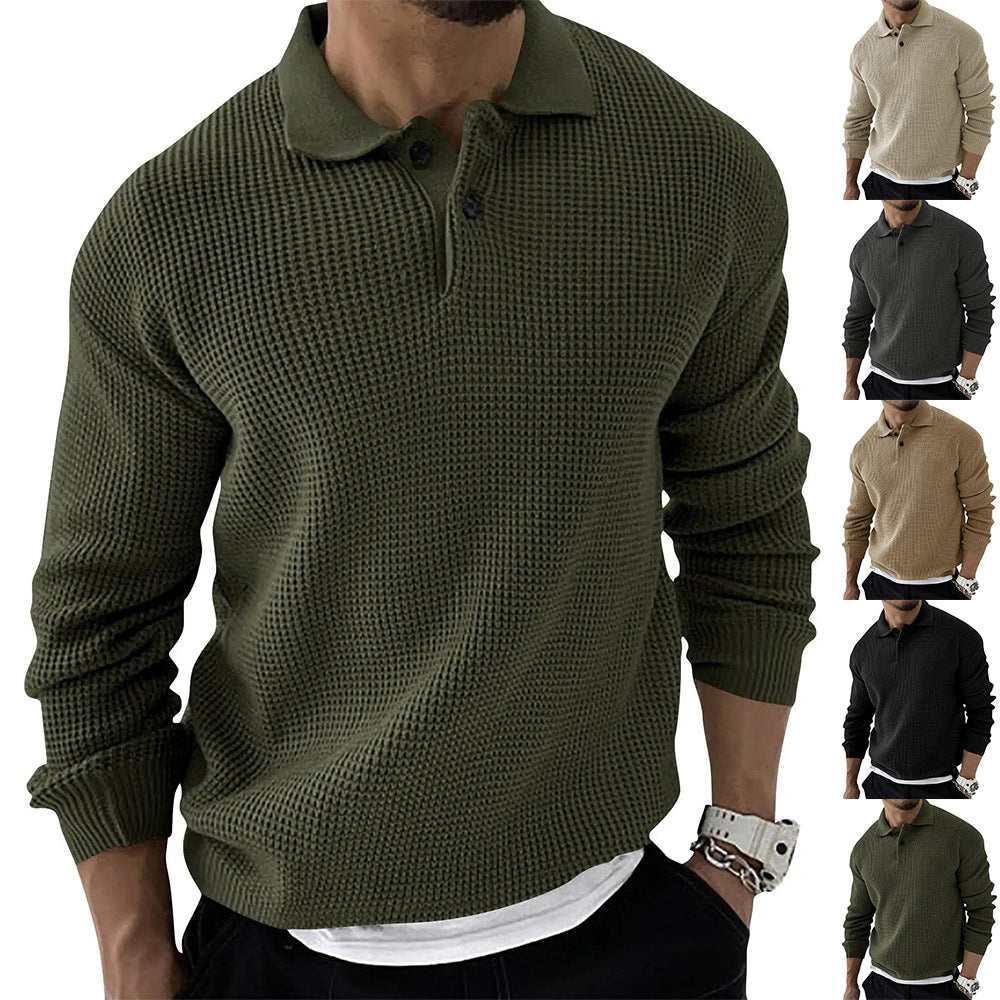 Pull Homme - Maille Texturée - Col Polo - Manches Longues - Coupe Ajustée