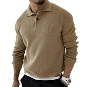 Pull Homme - Maille Texturée - Col Polo - Manches Longues - Coupe Ajustée