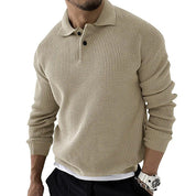 Pull Homme - Maille Texturée - Col Polo - Manches Longues - Coupe Ajustée