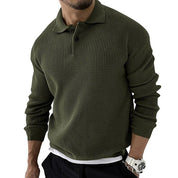 Pull Homme - Maille Texturée - Col Polo - Manches Longues - Coupe Ajustée