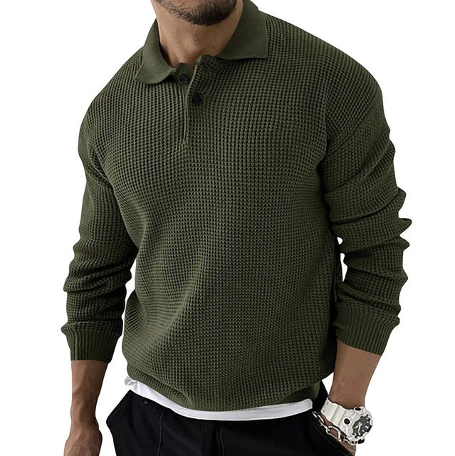 Pull Homme - Maille Texturée - Col Polo - Manches Longues - Coupe Ajustée