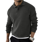 Pull Homme - Maille Texturée - Col Polo - Manches Longues - Coupe Ajustée