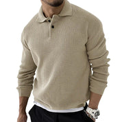 Pull Homme - Maille Texturée - Col Polo - Manches Longues - Coupe Ajustée