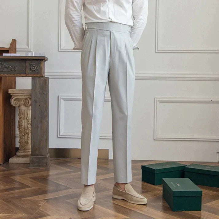 Pantalon habillé homme - Taille haute - Plissé élégant - Ajustable avec boucle