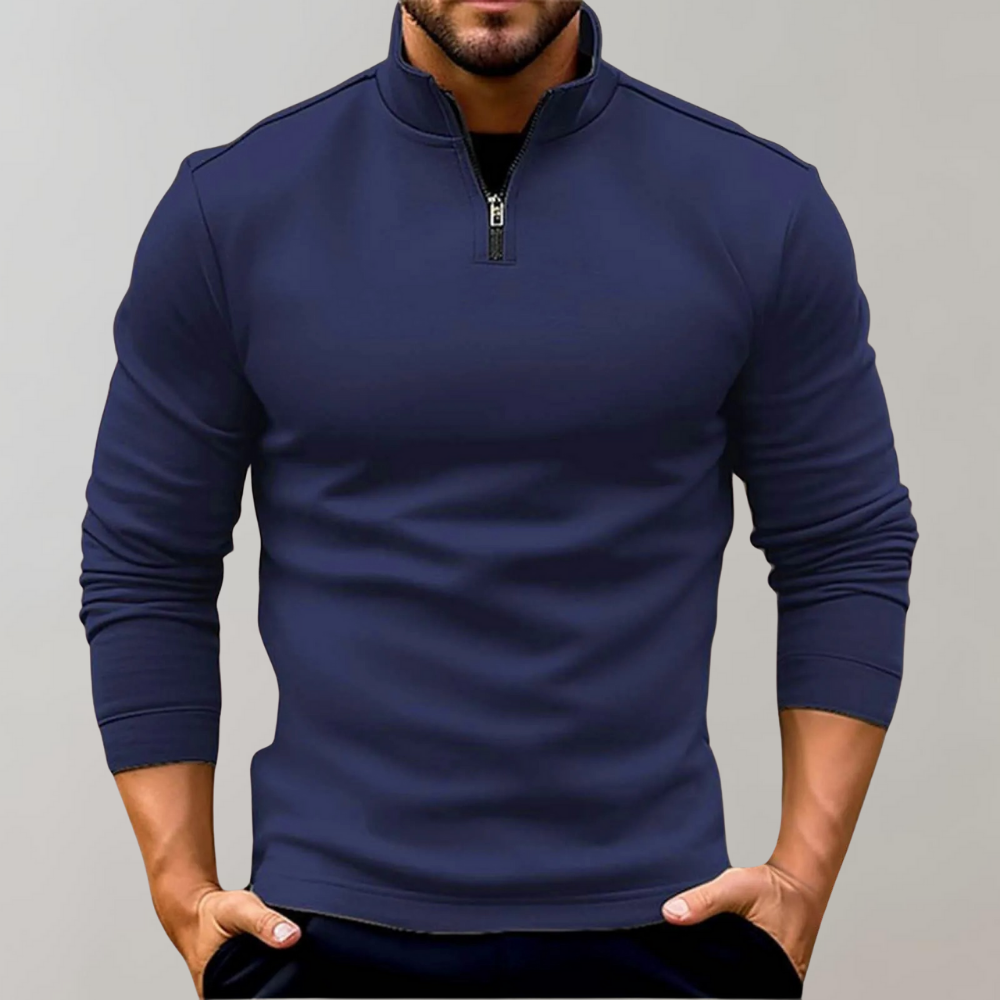 Pull Homme - Col Montant Demi-Zip - Manches Longues - Coupe Ajustée