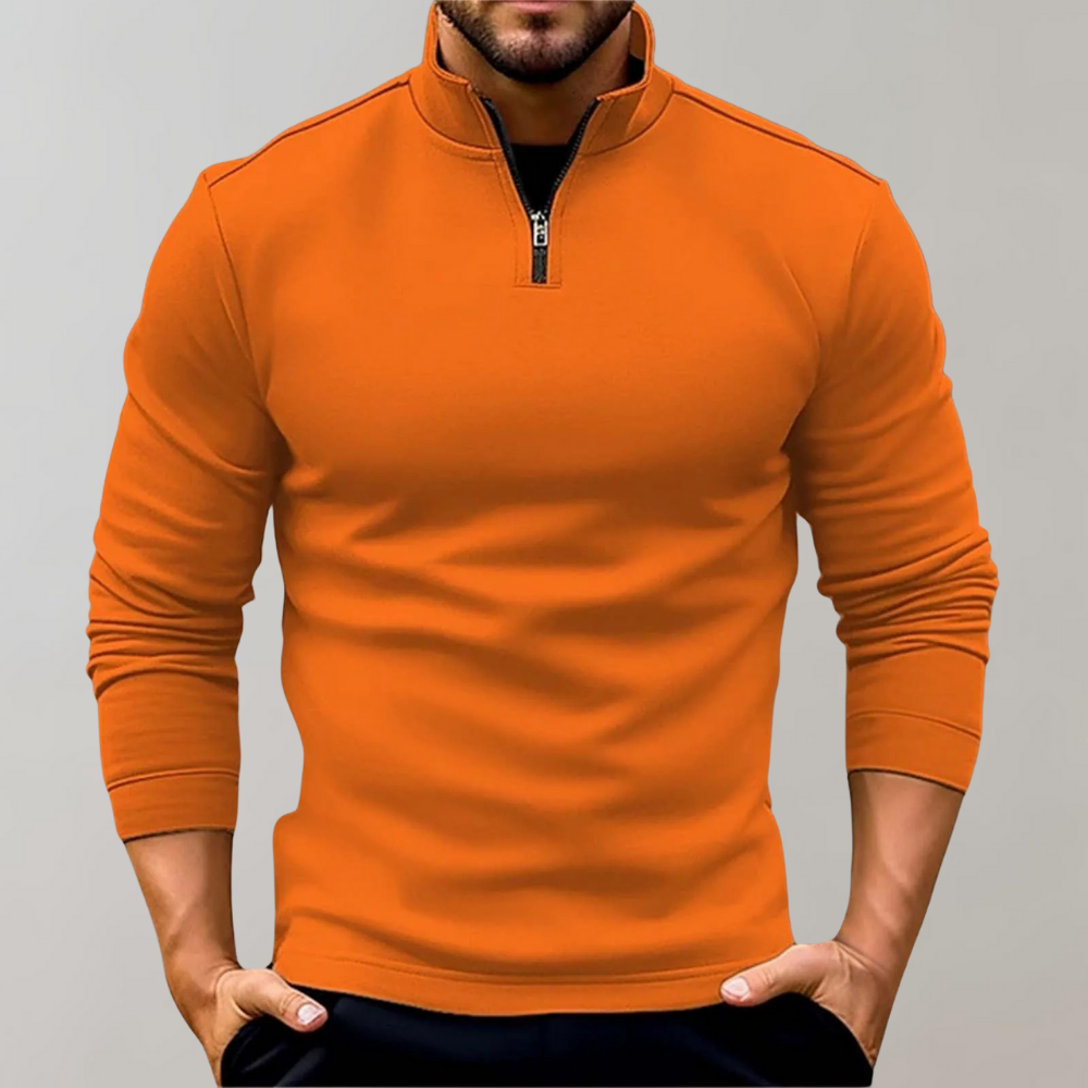 Pull Homme - Col Montant Zippé - Coupe Ajustée - Manches Longues