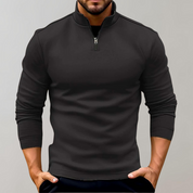 Pull Homme - Col Montant Demi-Zip - Manches Longues - Coupe Ajustée