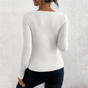 Pull Femme - Maille Côtelée - Coupe Ajustée - Col V - Manches Longues